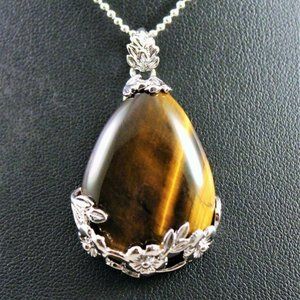 Tiger's Eye Teardrop Pendant Necklace